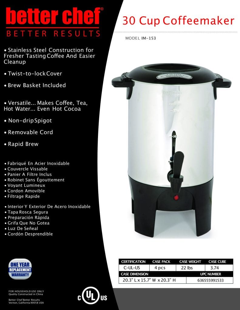 Better Chef IM-153 10-30 Cup Coffeemaker – Amazing Electronics